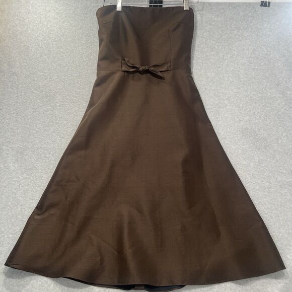 Lynn Lugo Silk Dress Strapless fit Flare Brown Party Wedding Women's Size 10 - Picture 1 of 14